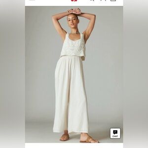 Lucky Brand Crochet Elegant Cream Wide-Leg Jumpuit Size L